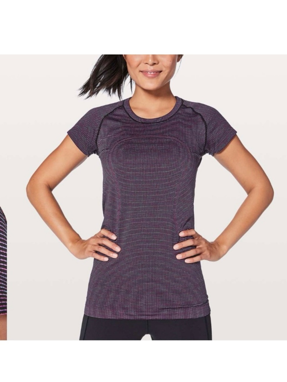 lululemon athletica Plum Striped Short Sleeve Tee